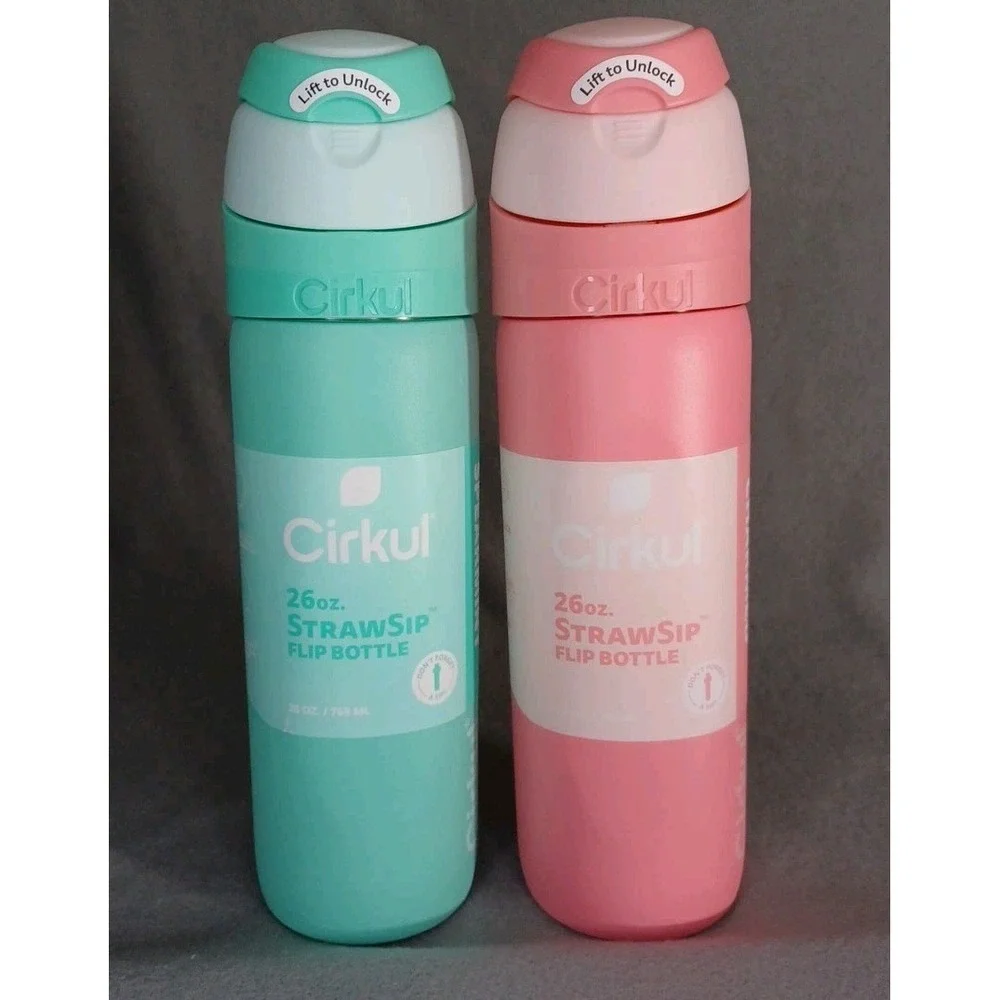 Cirkul StrawSip Flip Water‎ Bottle 26oz Dbl Wall Spearmint & Charmed Lot Of 2